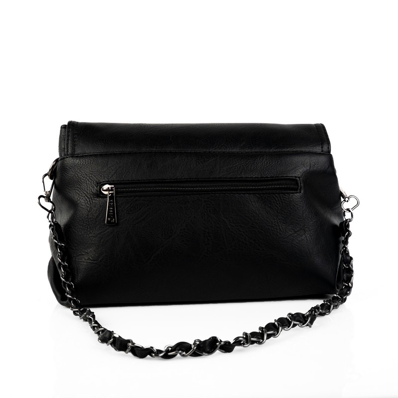 شنطة كروس جلد إيطالي مستورد أسود بدرعين (ستان + سلسلة) مع بوك صغير مقاس 30×20